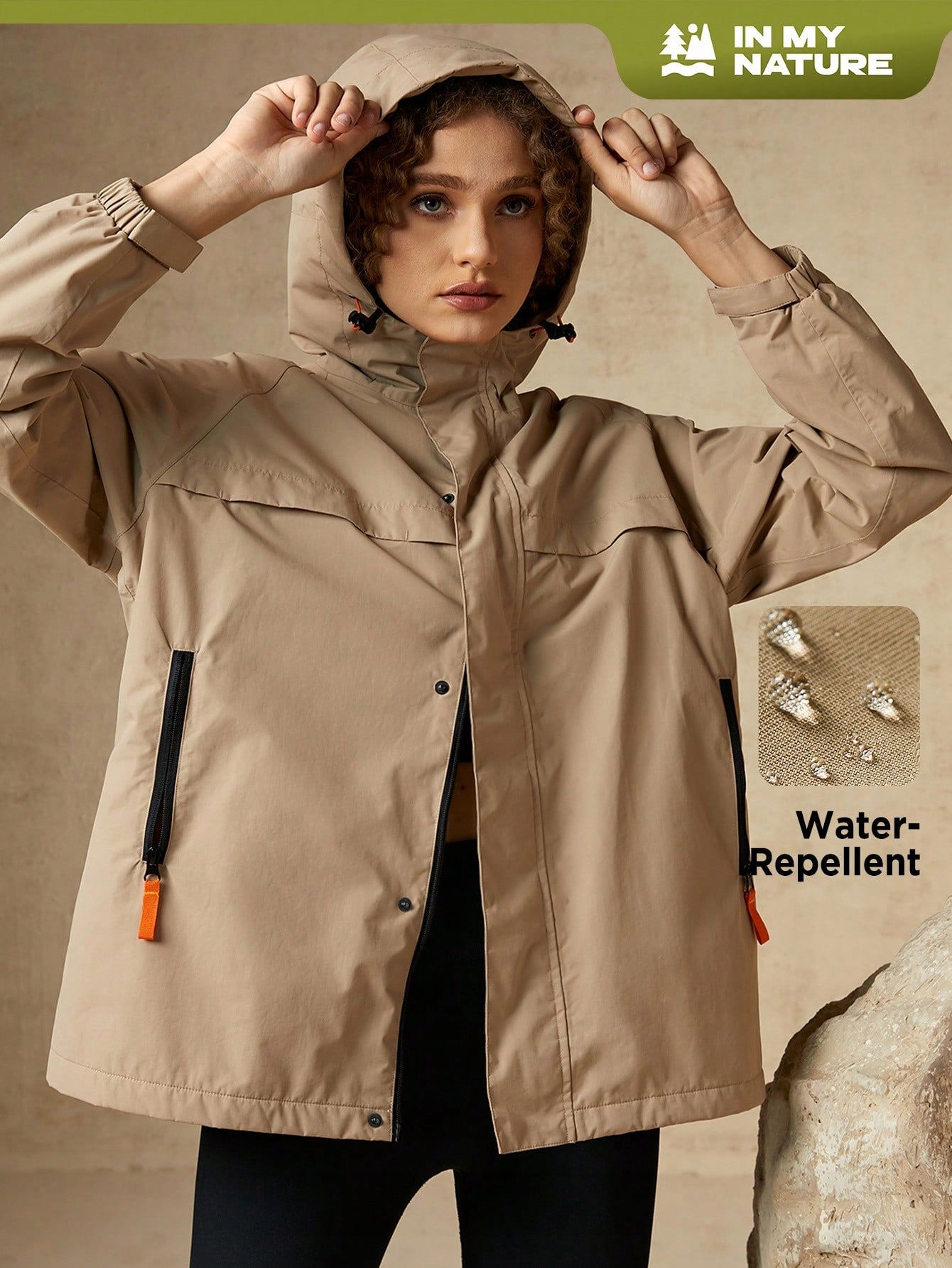 Dámská Outdoorová Nepromokavá Zateplená Bunda S Kapucí Béžová Shein M 38