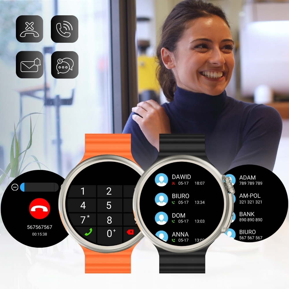 Smartwatch Zegarek Metal AMOLED menu PL Rozmowy EKG Android iOS + 2 paski Kompatybilność systemowa Android iOS