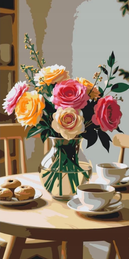 Malování Podle Čísel Květiny Barevné Růže Váza Kytice Velká 40x80 cm