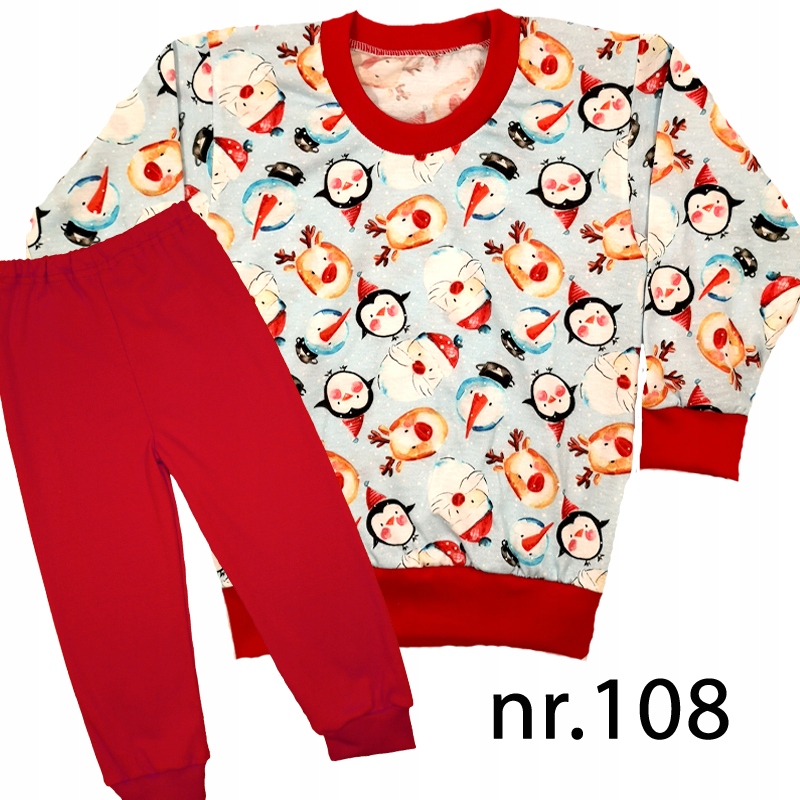 Piżamki Długi Rękaw 100% bawełna POLSKIE + wzory świąteczne 98 cm Sezon jesienny letni wiosenny zimowy