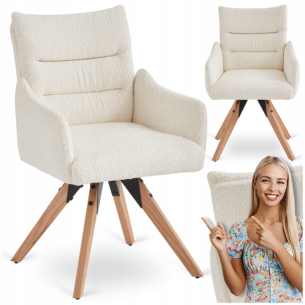 Otočné kelímkové křeslo čalouněné do jídelny v obývacím pokoji krémové Willa