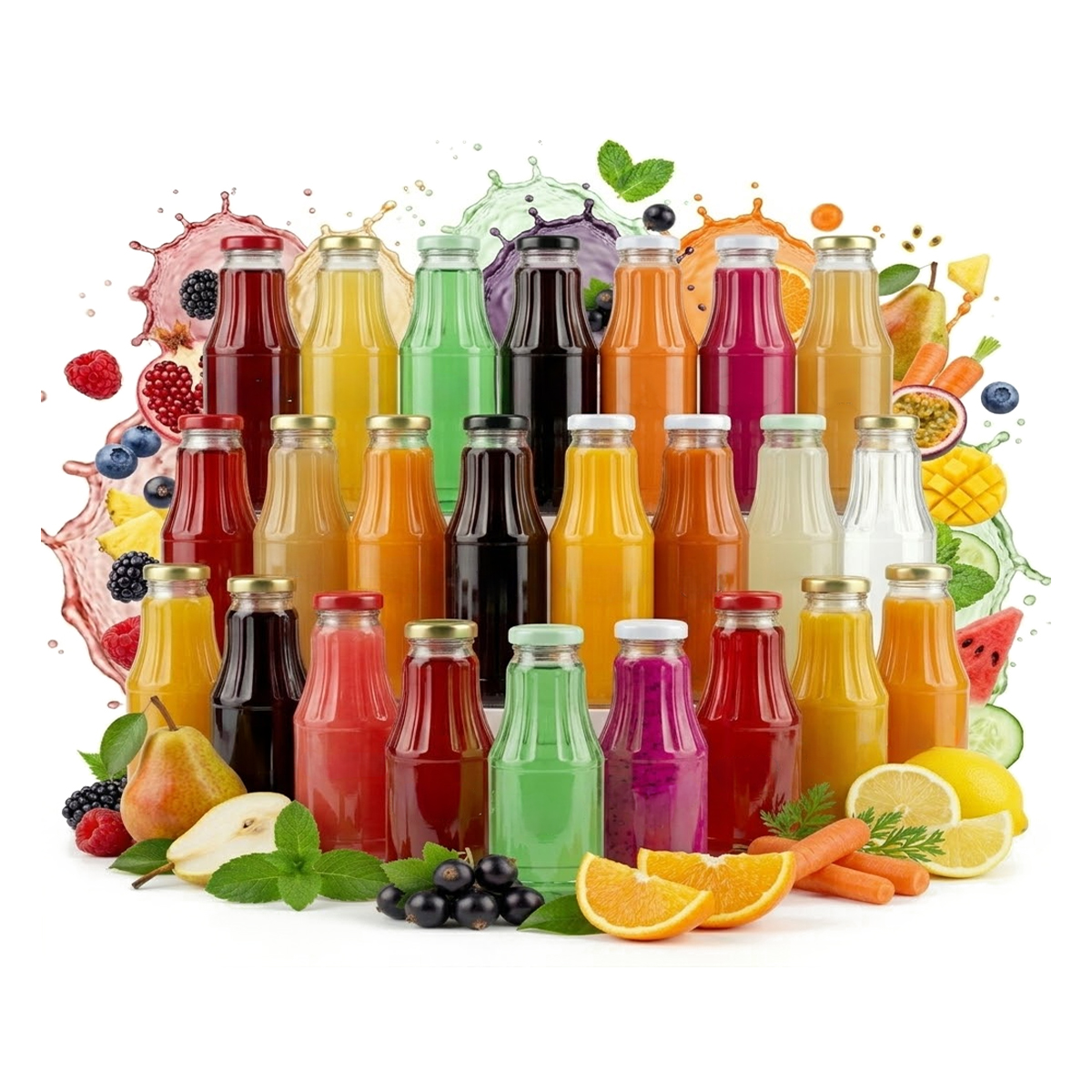 50 x skleněná láhev na džus Fruit 300 ml Víčko Domácí Džusy 300 ml