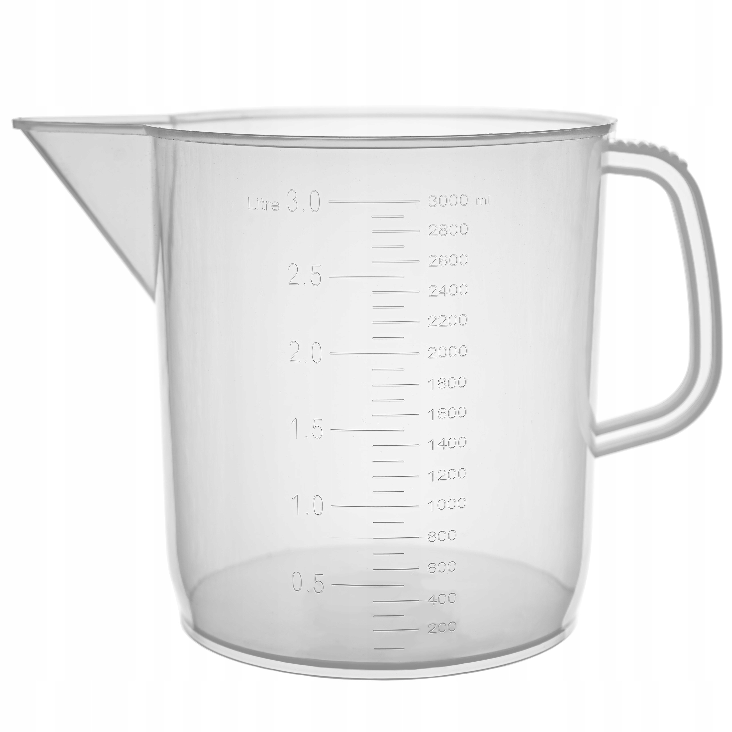 Zlewka miarowa niska z uchem z Pp skala tłoczona 3000ml miarka wytrzymała