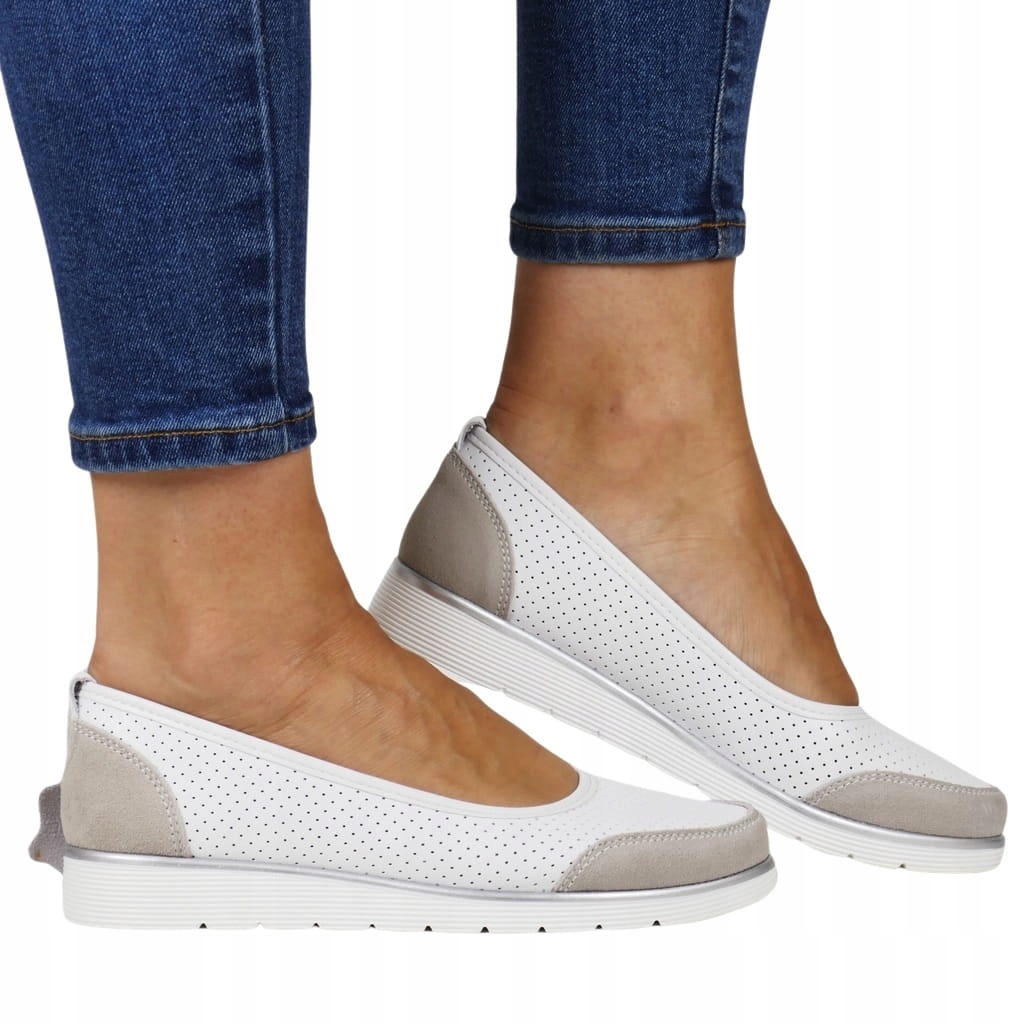 Dámské Kožené Polobotky Na Podpatku A Platformě, Bílé, Prolamované