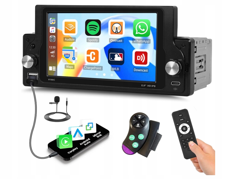Automobilové stereo rádio 1DIN s 6-palcovým dotykovým displejom a funkciou CarPlay