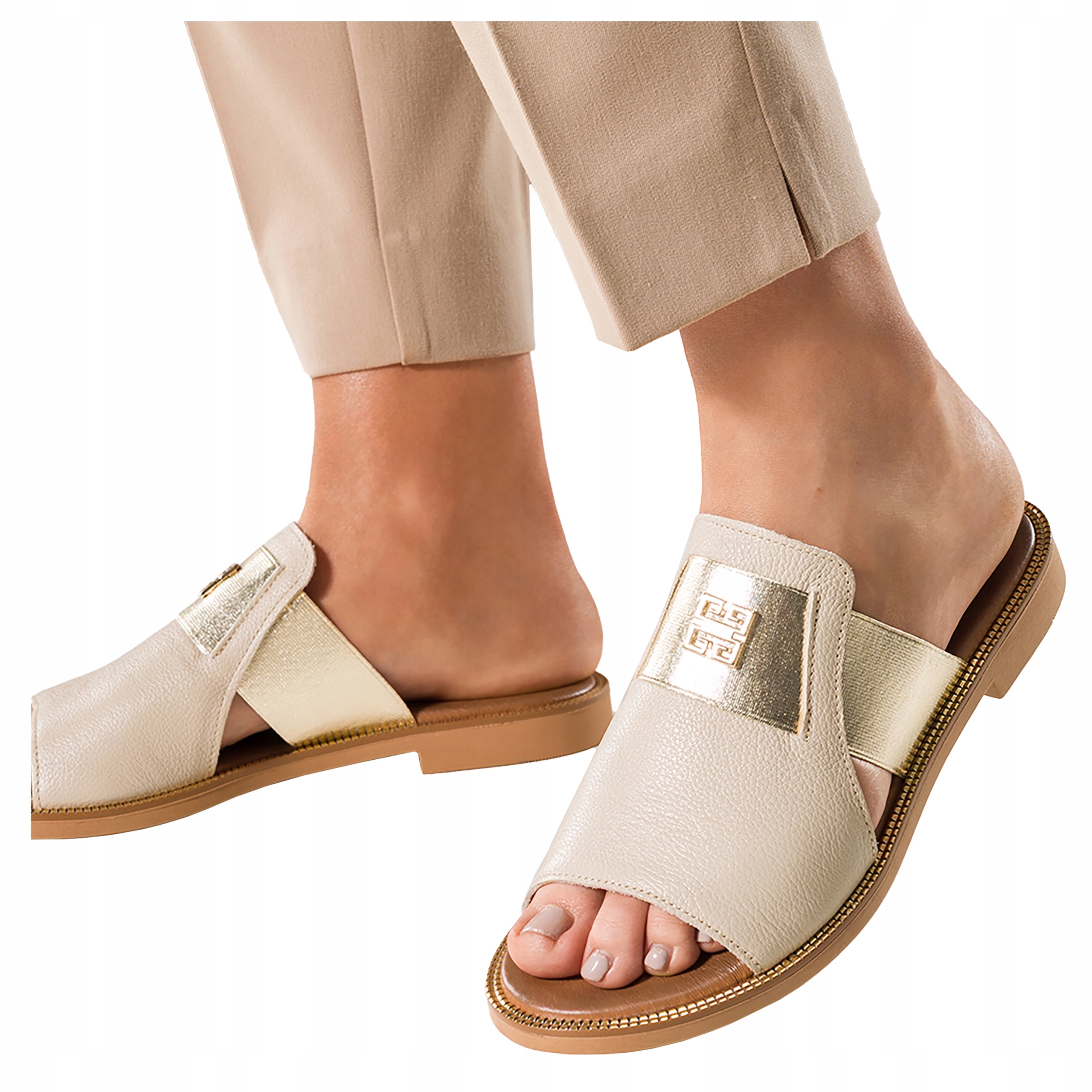 Zabudované Žabky Dámské Kožené Béžové Komfort Styl Výrobek Polský r 39