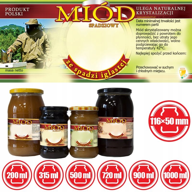 Etykiety na miód ze spadzi iglastej (100szt) -E57 Producent Bee&Honey