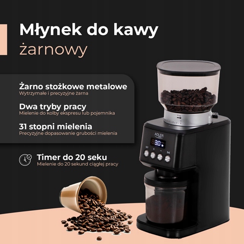 Młynek do kawy żarnowy Adler AD 4300 31 stopni mielenia 300g