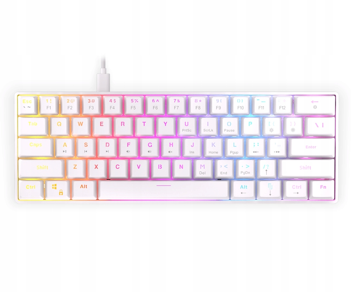 Mechanická klávesnice Krux Qara 60% White, Outemu Red, Rgb, bílá