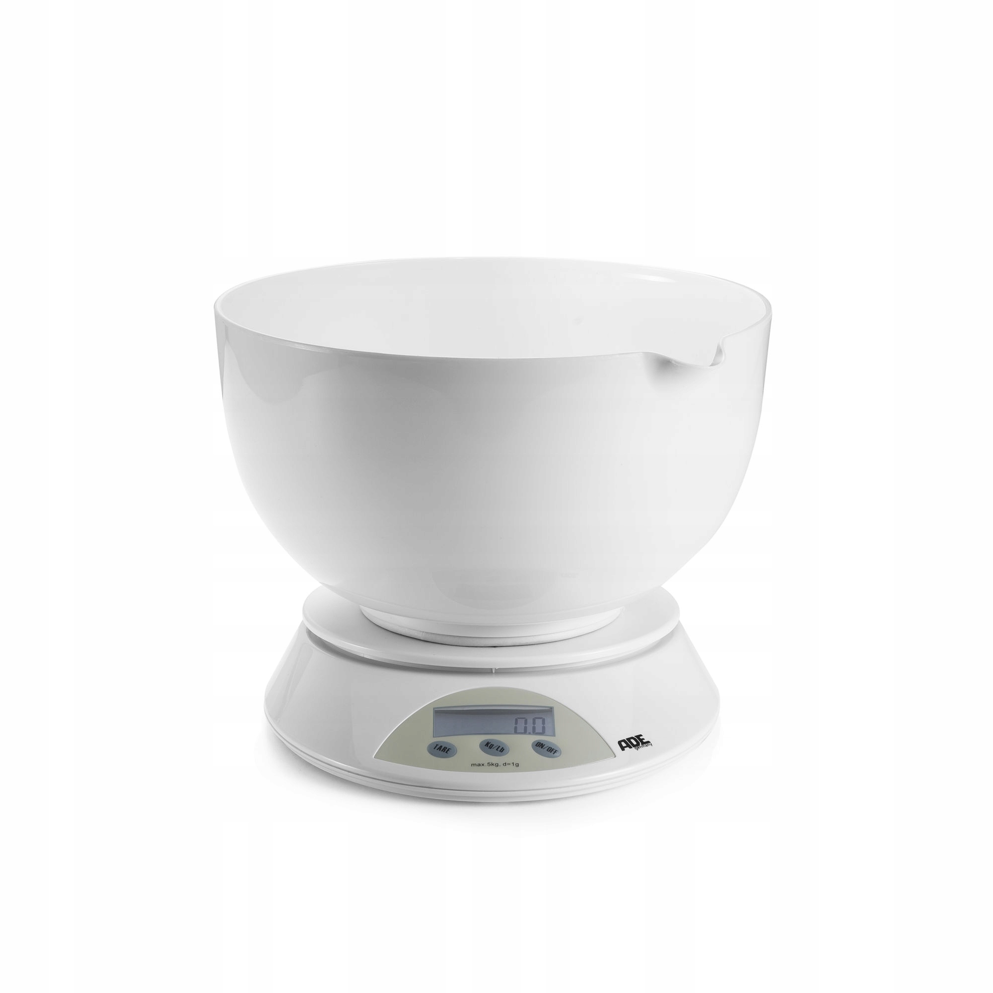 waga kuchenna z miską, do 5 kg, 3 l, śred. 22 x 12 cm, biała