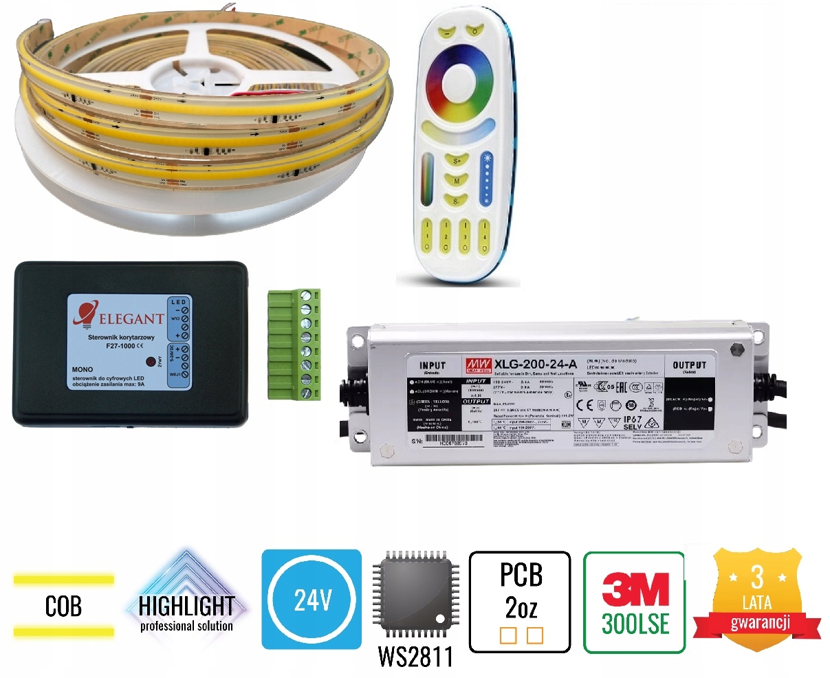 Zestaw 15m cyfrowy Led Cob Neutralna 24V WS281 IP68 wodoodporna zwiń/rozwiń