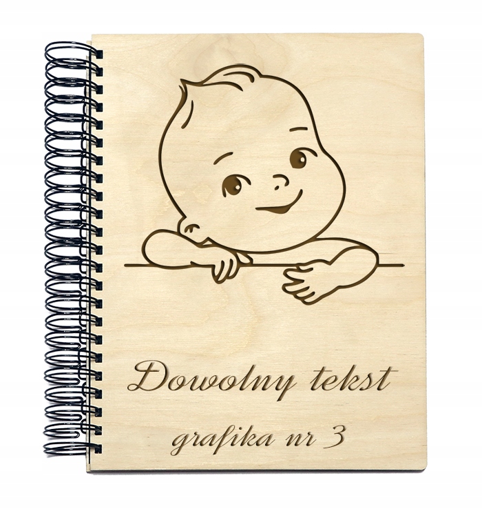 Album Drewniany Grawerowany A4 z grafiką dziecka i tekstem