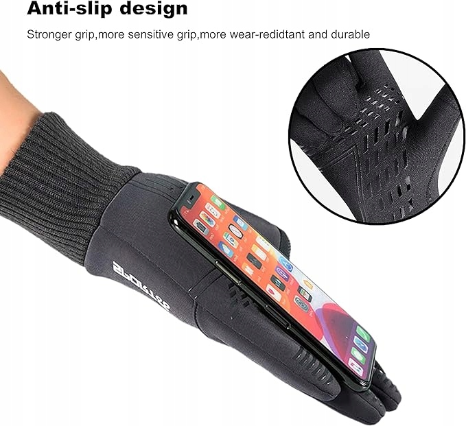 RĘKAWICZKI ZIMOWE UNISEX ANTYPOŚLIZGOWE DOTYK LCD CIEPŁE DZIANINA R. XL Model rowerowe