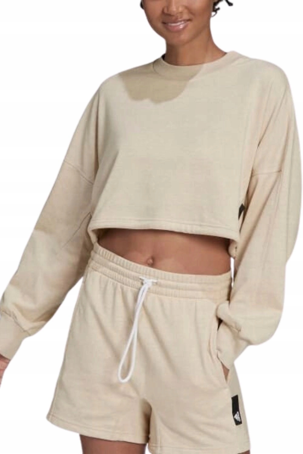 Mikina Adidas Crew béžová, krátká, oversize, bavlněná, tepláková vel. Xs