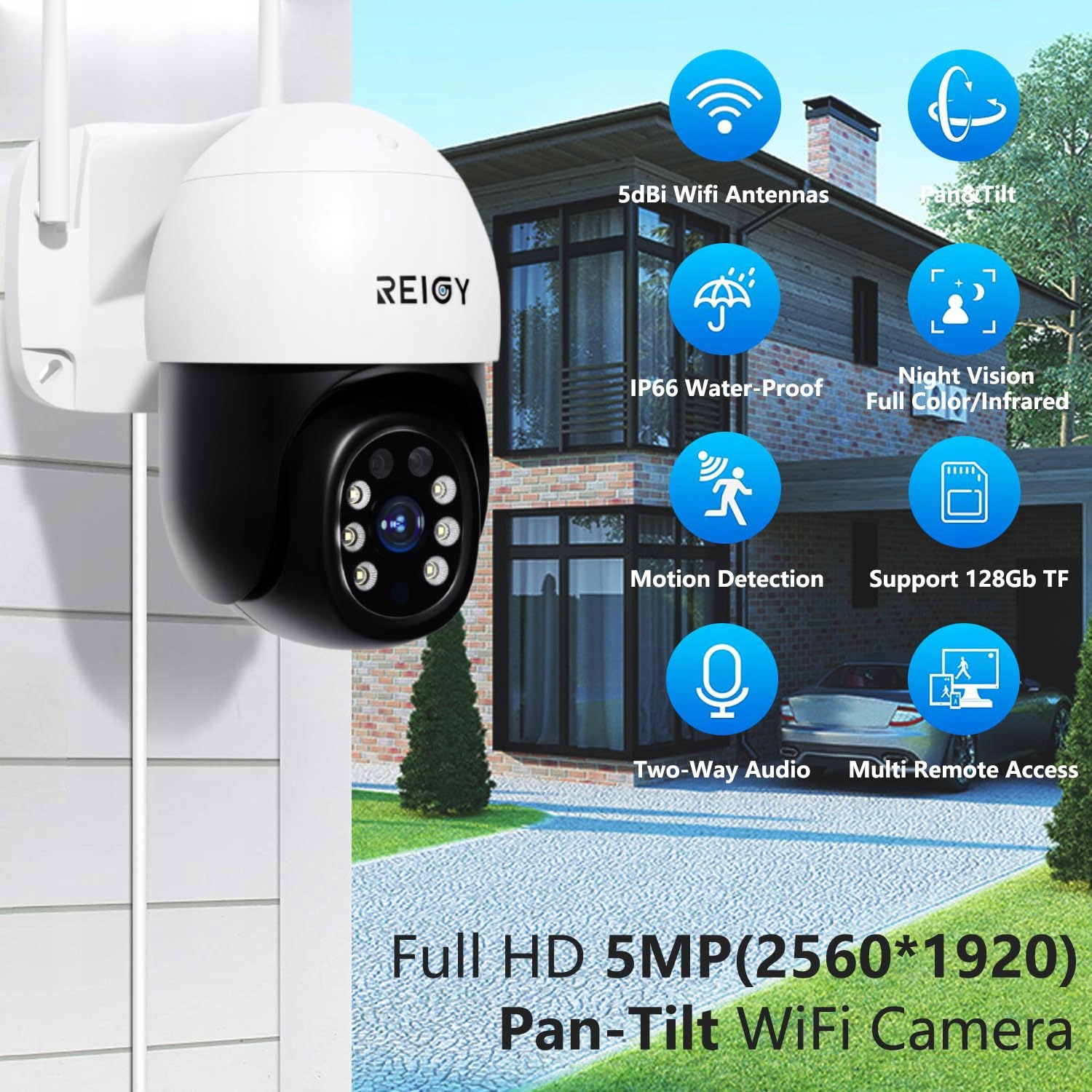 REIGY Kamera Zewnętrzna 5MP WLAN PT IP66 Nocna Wizja Audio 2-Way NVR — miniatura 2