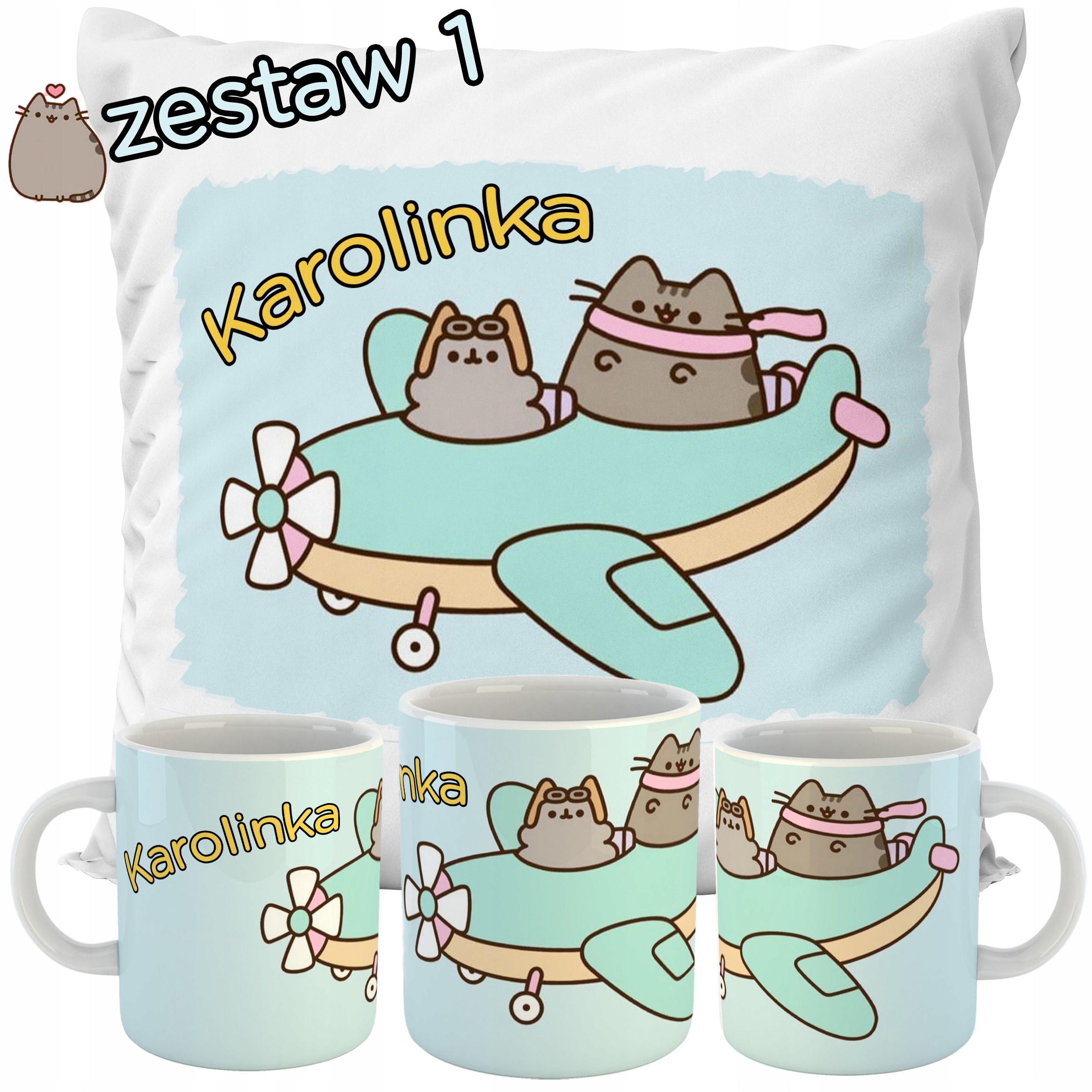 ZESTAW PODUSZKA + KUBEK PUSHEN CAT + IMIĘ PREZENT URODZINY DZIEŃ DZIECKA Marka inna marka