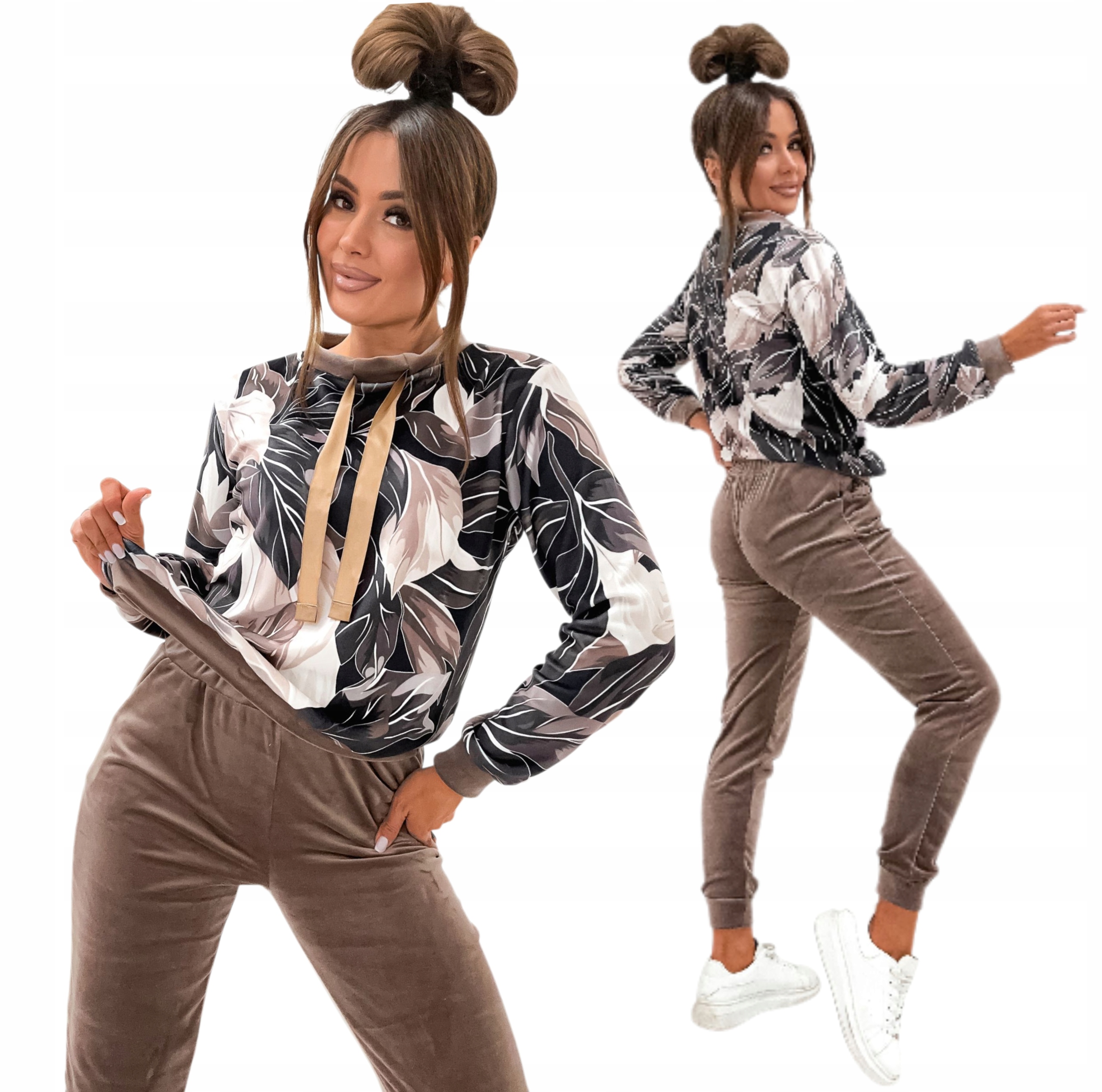 Tepláková Teplákovka z Polska Sametu S Listy velikost S M béžová