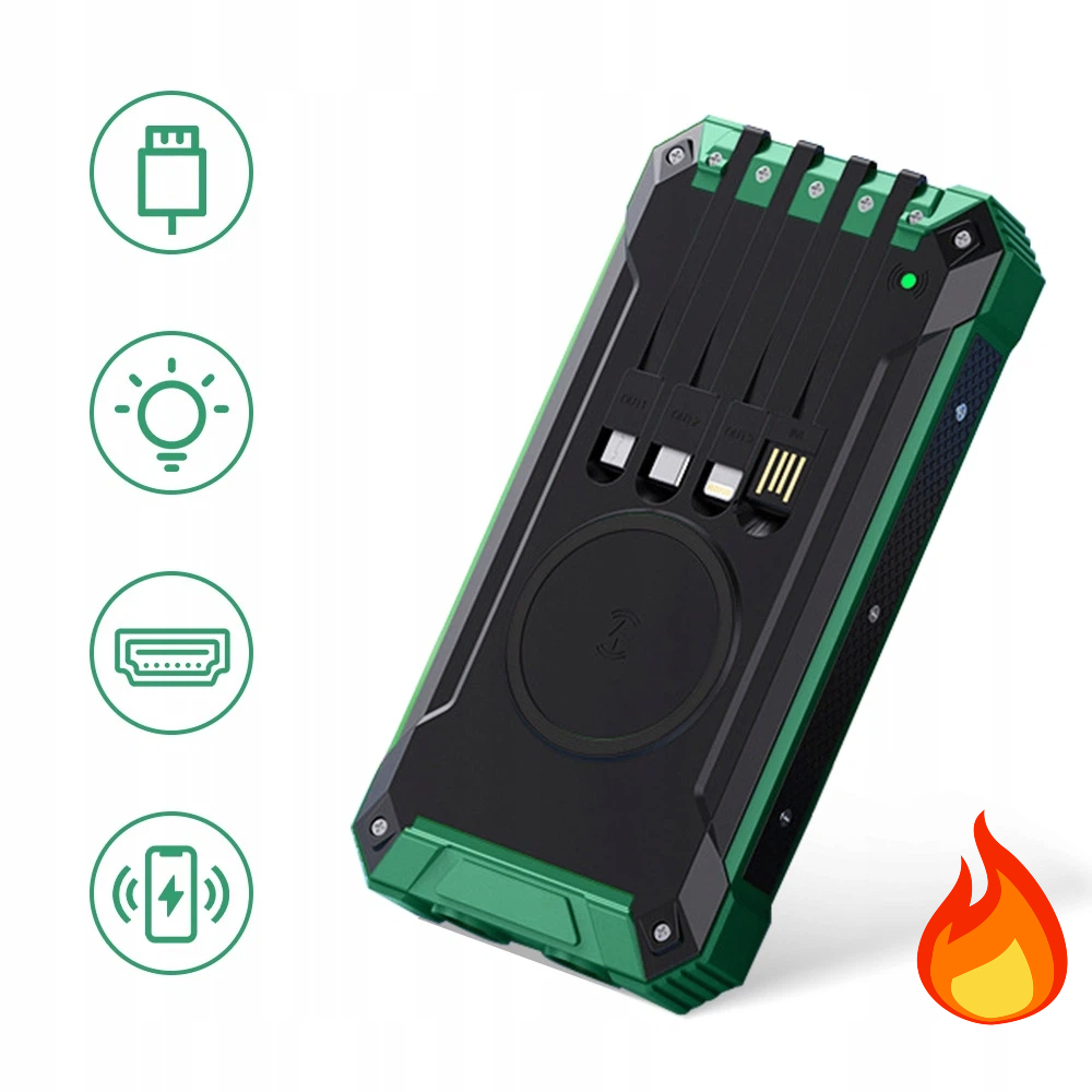 Solarny Powerbank 20000MAH 6X Usb Ładowarka Indukcja Latarka Led