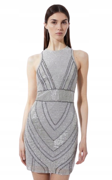 Karen Millen Petite Stříbrná Šaty Mini Koktejlová 40 B1F