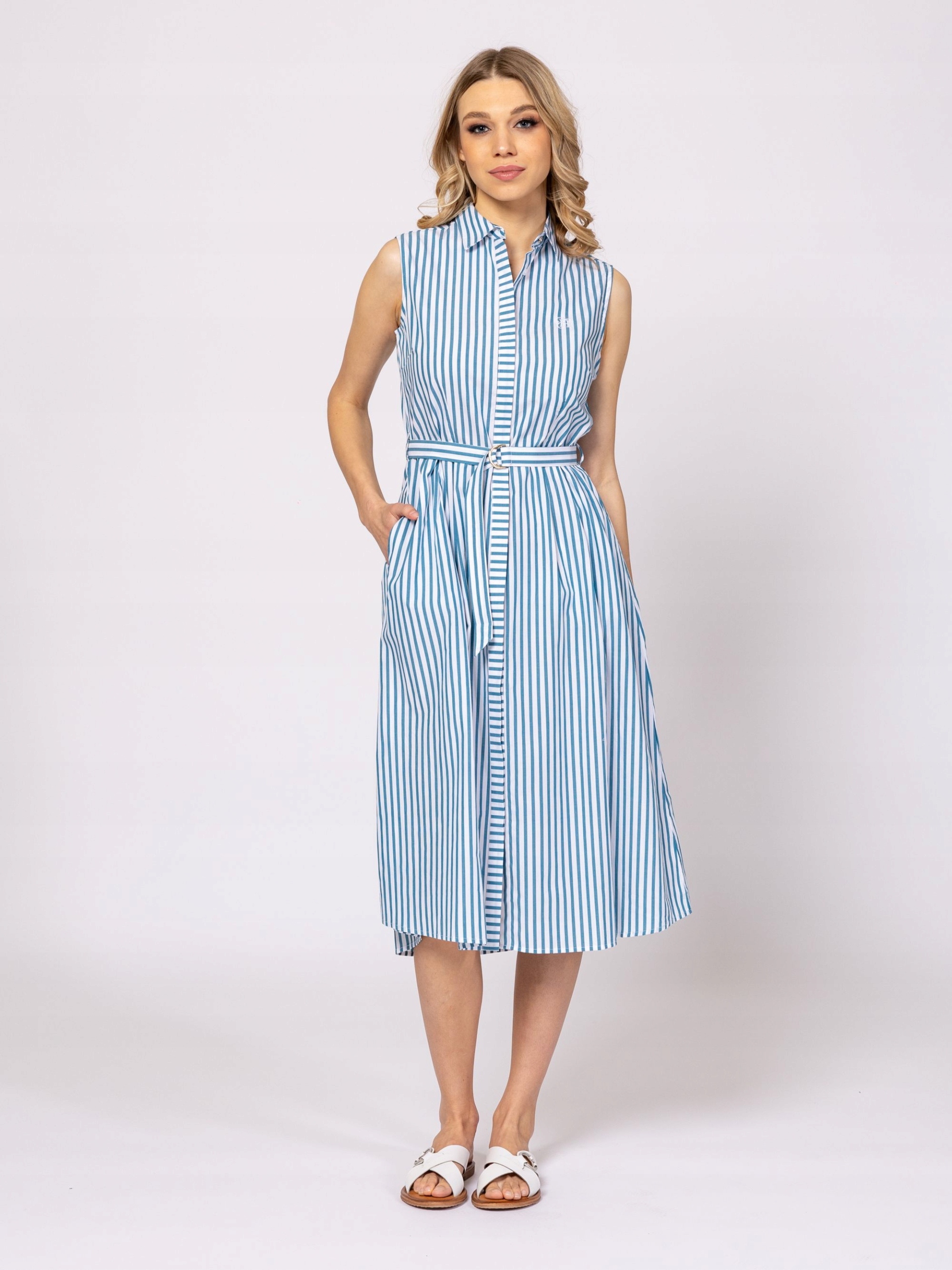 Heavy Tools Letní Šaty MIDI VIRAGS25 Lines Modré XL