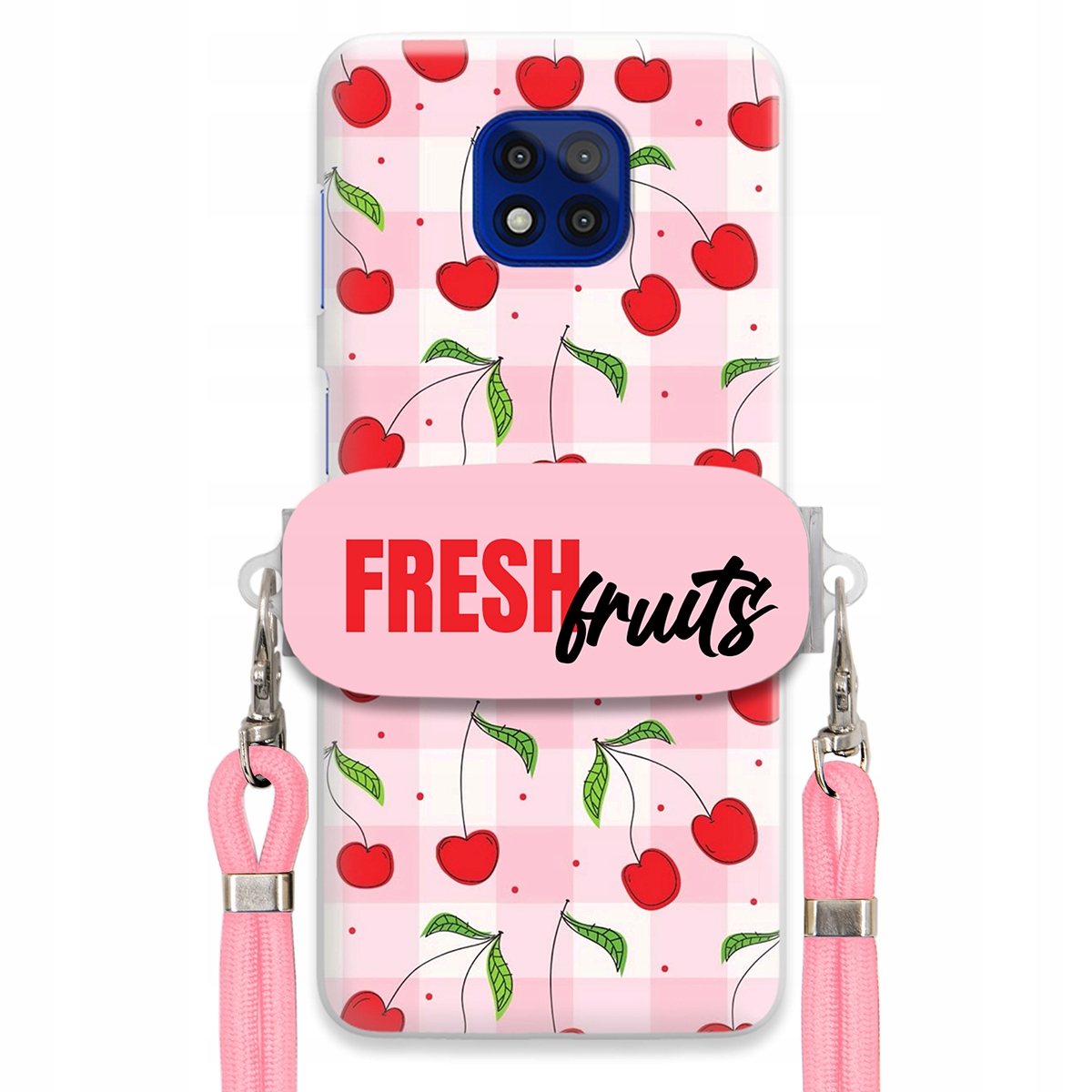 Puzdro pre Motorola G Power 2021 Case Držiak šnúrok Ružový Fresh Fruits Mriežka