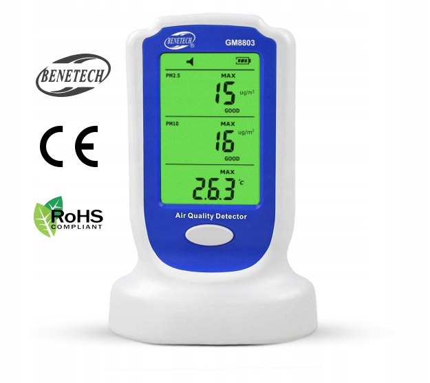 MIERNIK JAKOŚCI POWIETRZA CZUJNIK DETEKTOR SMOGU PYŁOMIERZ PM 2.5 10 LCD CE EAN (GTIN) 5903738810741