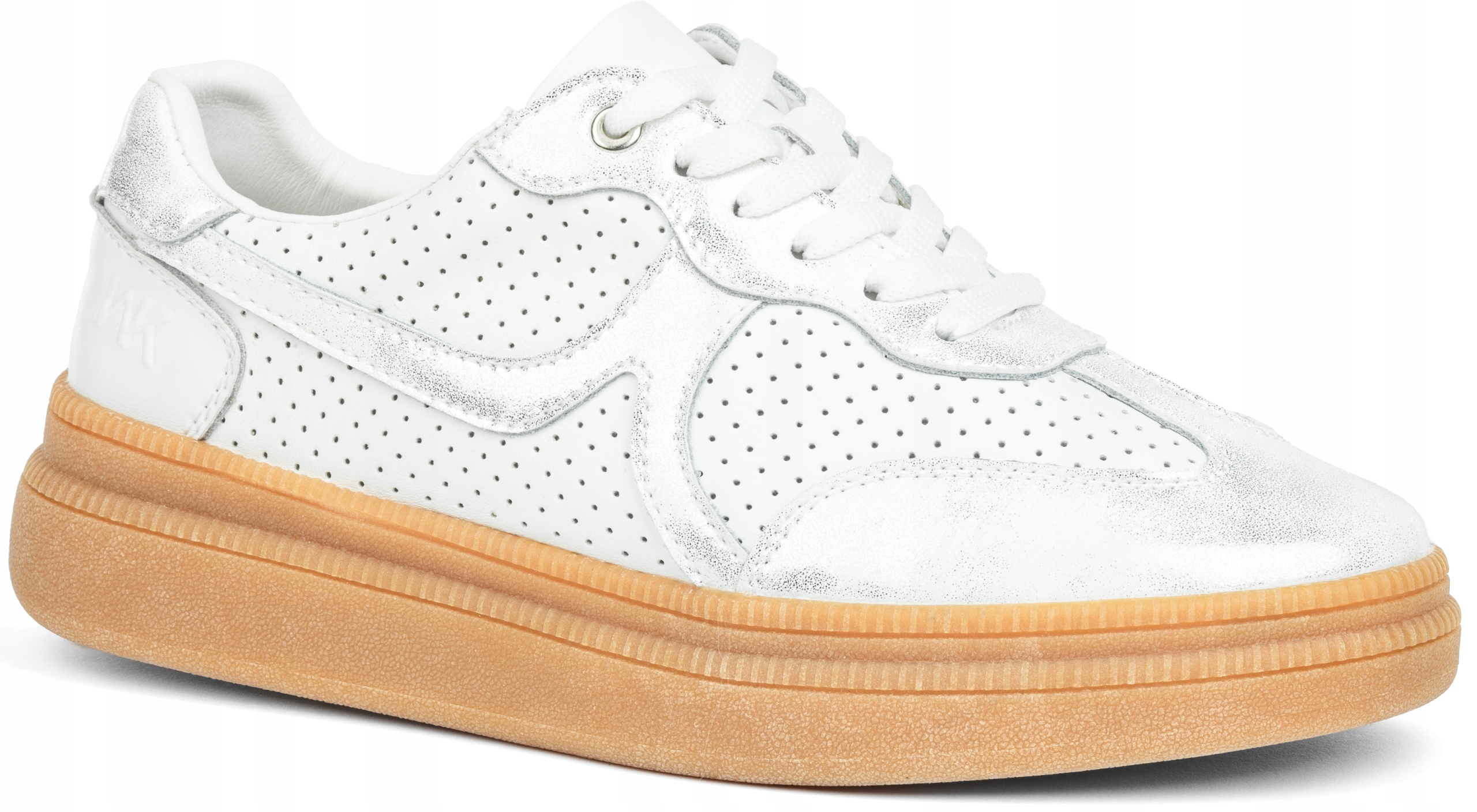 Tenisky sportovní boty Kožené pohodlné ažurové bílo-stříbrné Wojtyłko 41