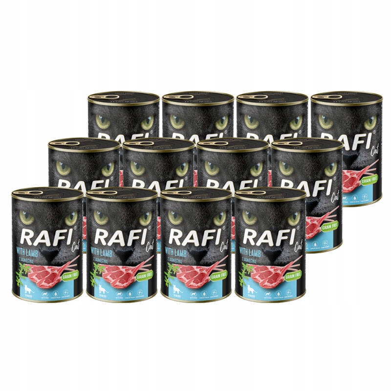 Mokré krmivo pro kočky s jehněčím masem Rafi Cat, sada 12 x 400 g