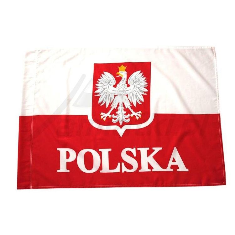 Polska Flaga z godłem i napisem 150 x 90 cm Biało-czerwoni