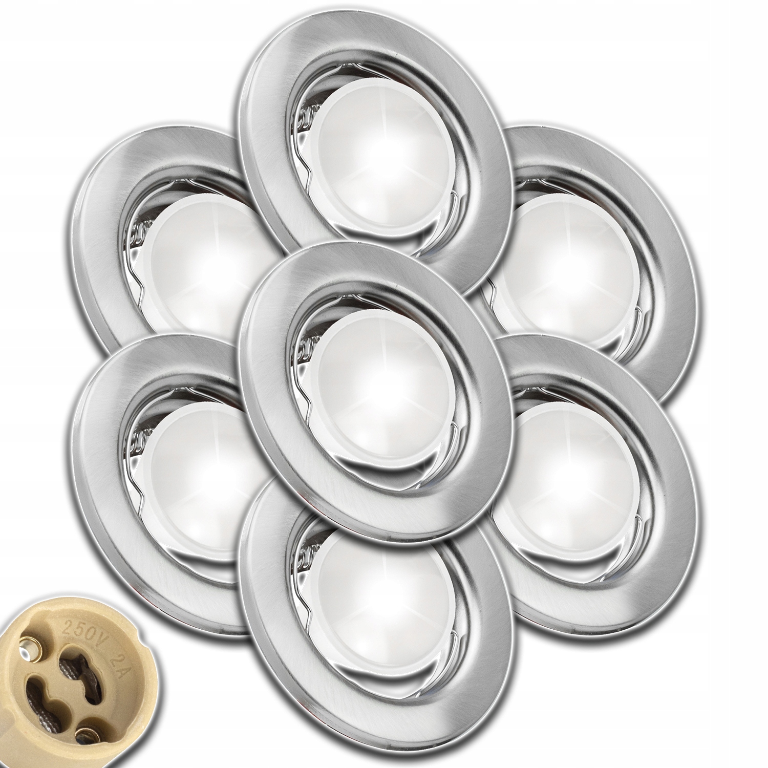 7x Stropní Svítidlo Očko Halogen S Žárovkou 1,5W Neutrální Hotový Set