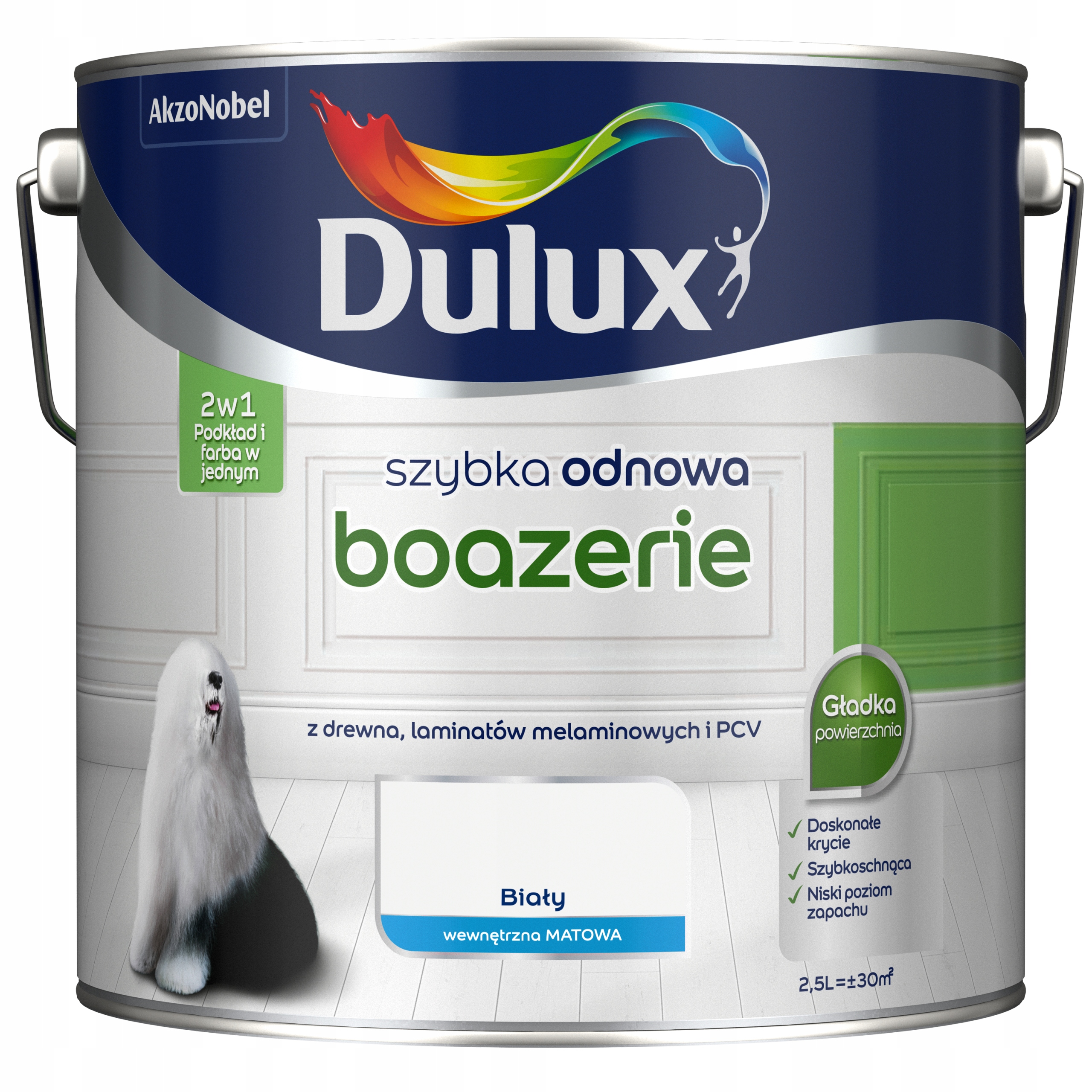 Farba Dulux Szybka Odnowa boazerie biała, mat 2.5l