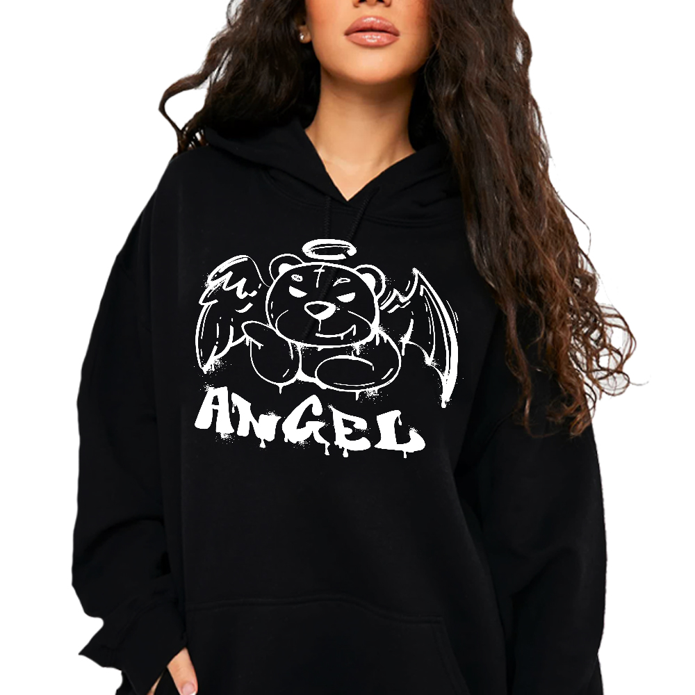 Černá Mikina S Kapucí streetwear, módní Dárek Vel M, Angel