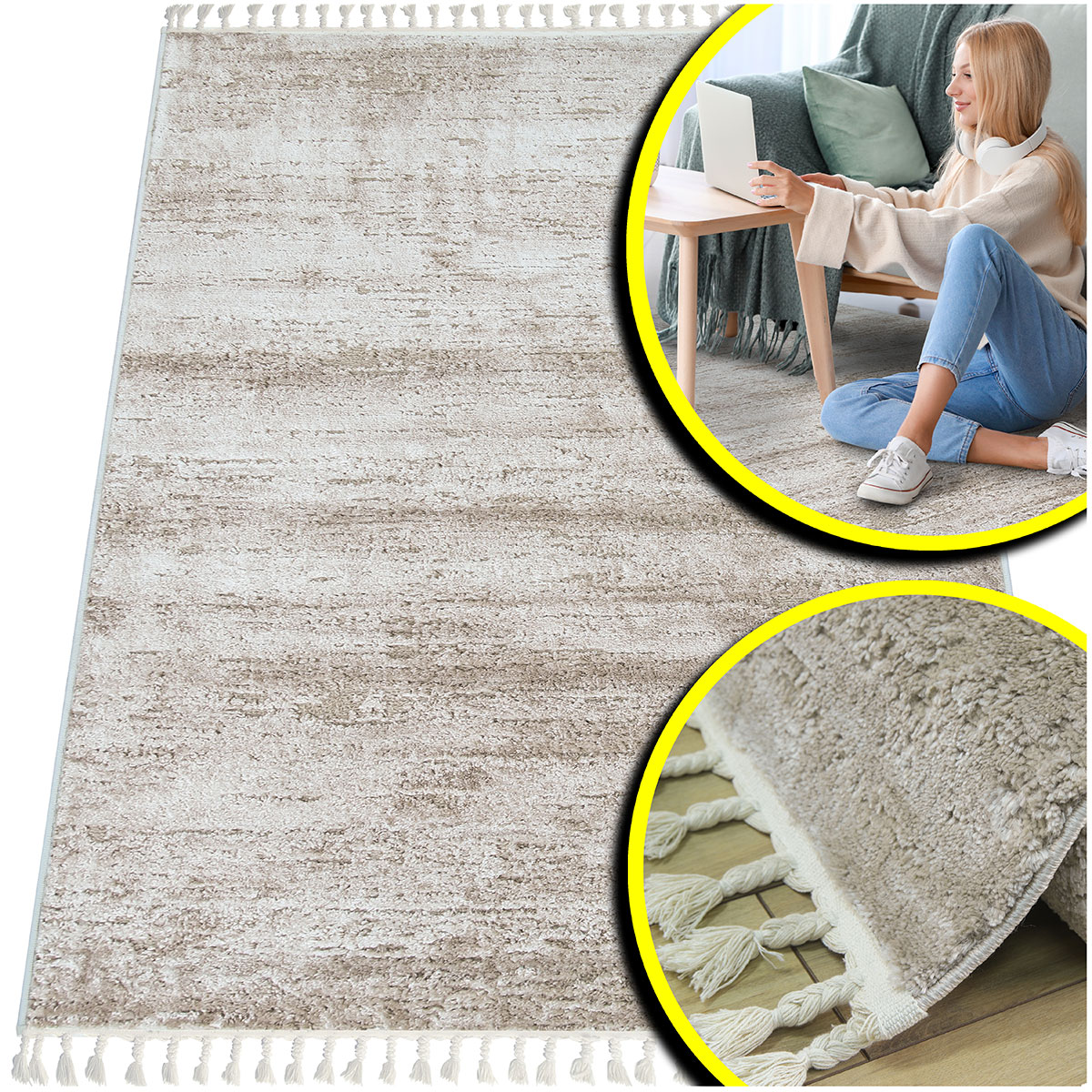 Béžový Koberec Do Obývacího Pokoje Koberec S Třásněmi Do Ložnice Shaggy Siena 120x170