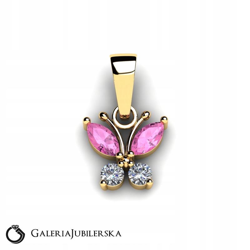 WISIOREK ZŁOTY RÓŻOWY MOTYLEK Z CYRKONIAMI