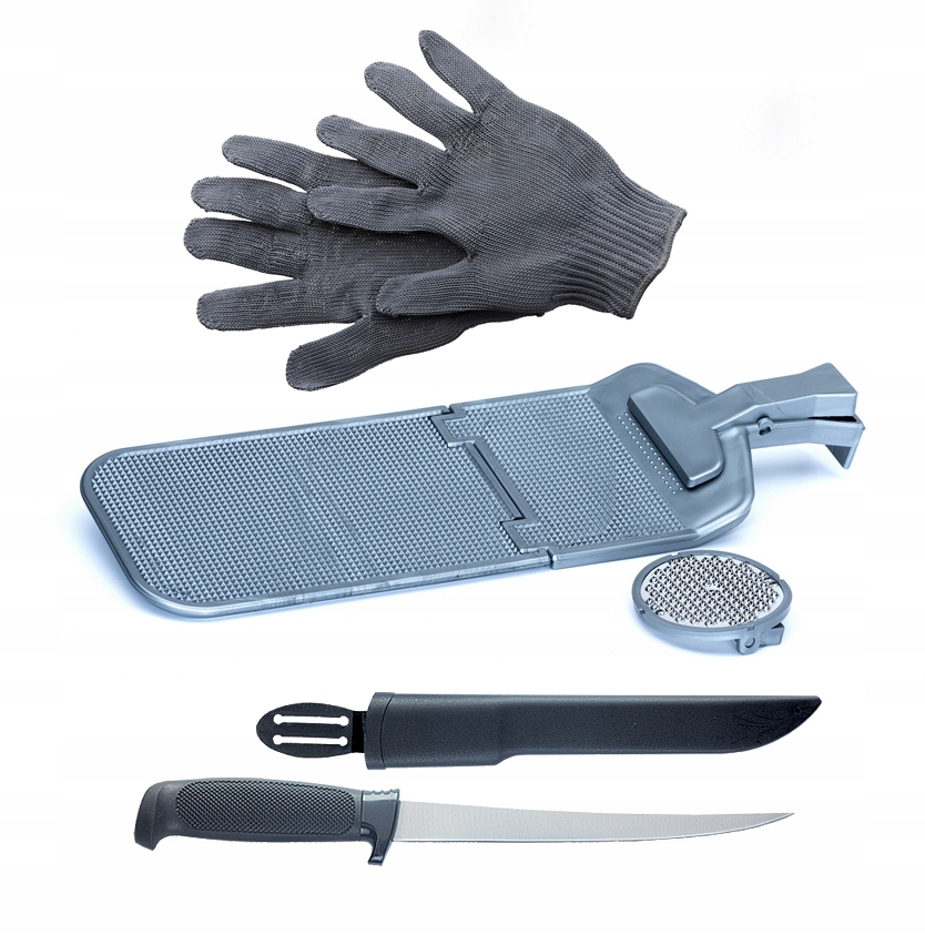 JAXON ZESTAW do skrobania i filetowania ryb-SKROBACZKA+NÓŻ+REKAWICZKI
