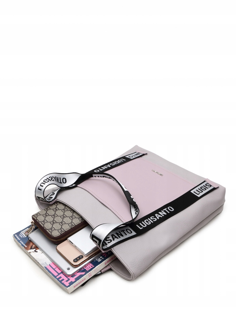 Torebka Damska LUIGISANTO 6382 Grey/Lightpurple Wielkość duża (mieszcząca A4)