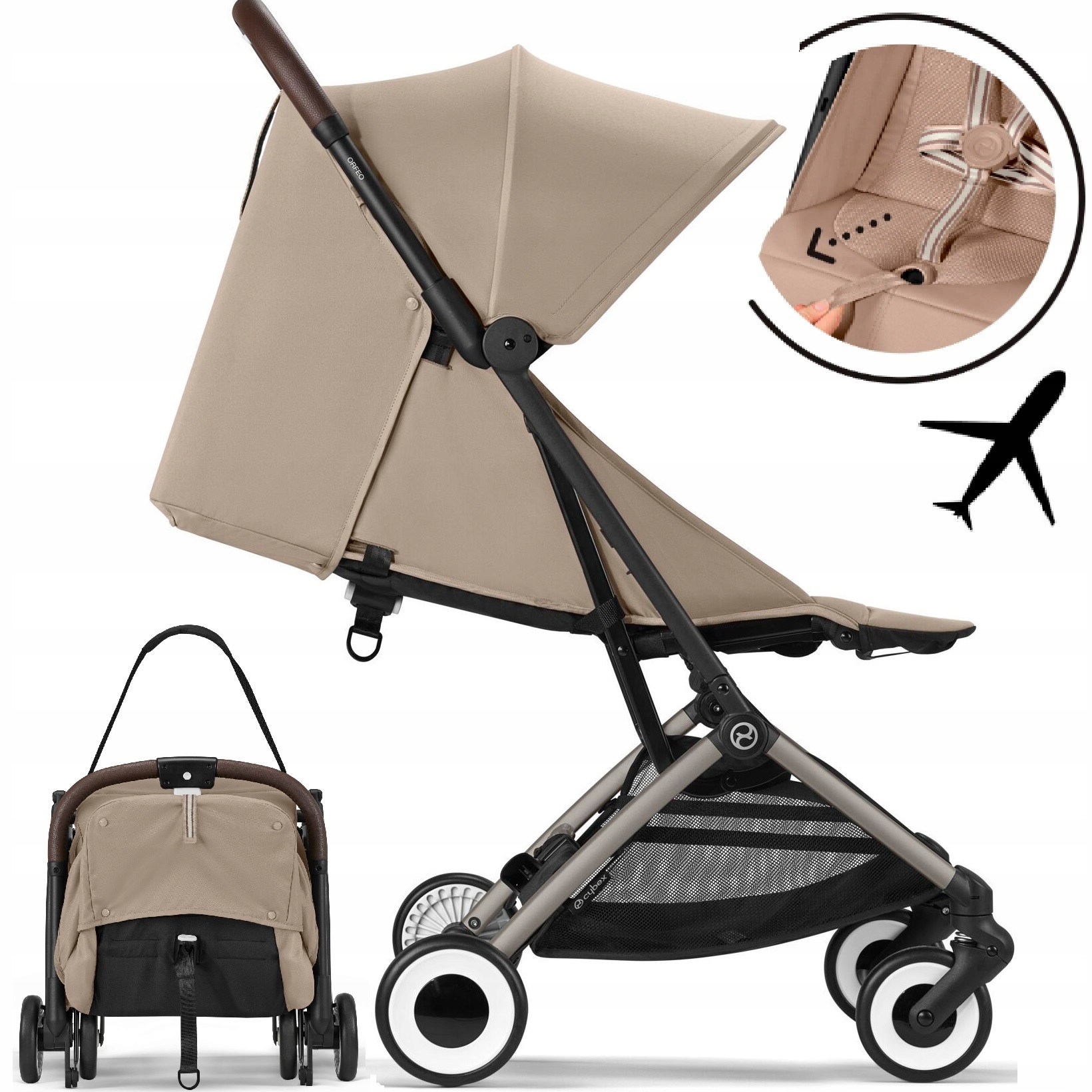 Cybex Orfeo '2025 lekki 6,3 kg wózek do samolotu Lie-Flat Almond Beige