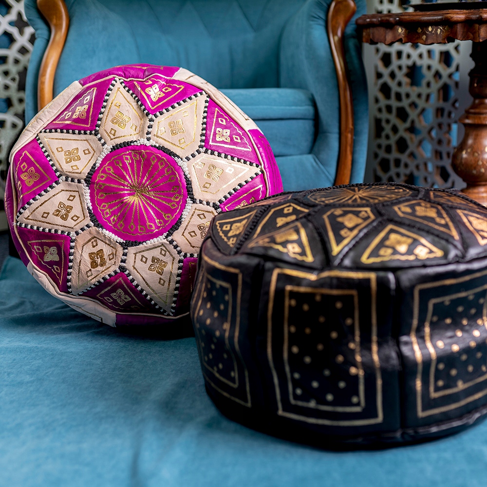 UROKLIWA MAROKAŃSKA PUFA DO SIEDZENIA ZE SKÓRY Kolekcja Ottomania