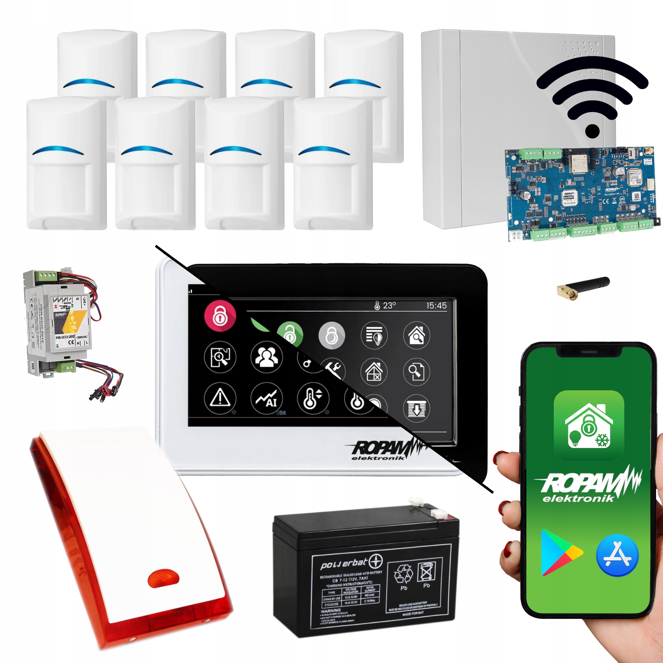 

Ropam Neogsm-ip Kompletny Alarm Sms 8 Czujek Ruchu