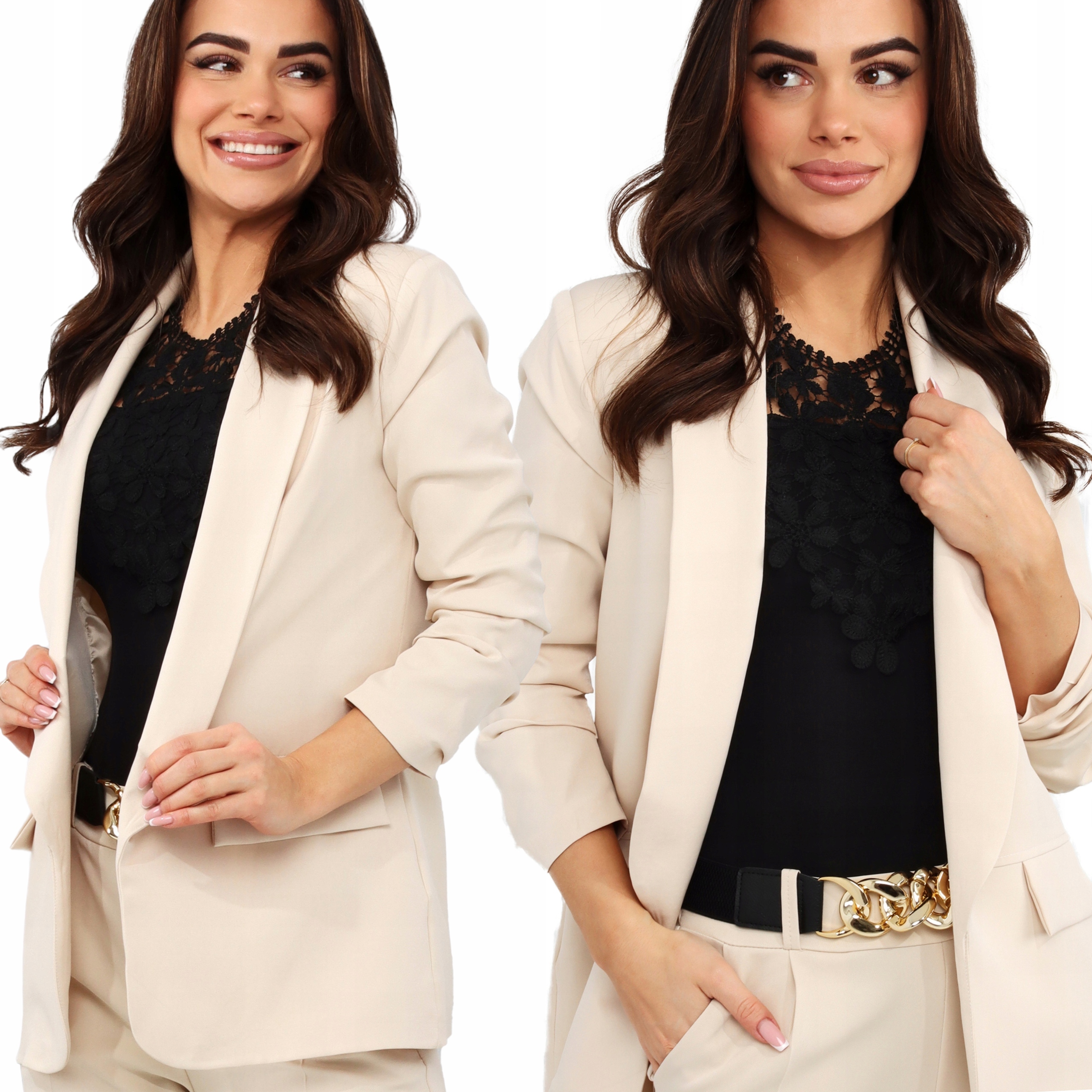 Żakiet Damski Kobiecy Narzutka Marynarka Luźny Klasyk 44/46 2XL/3XL Be 2593