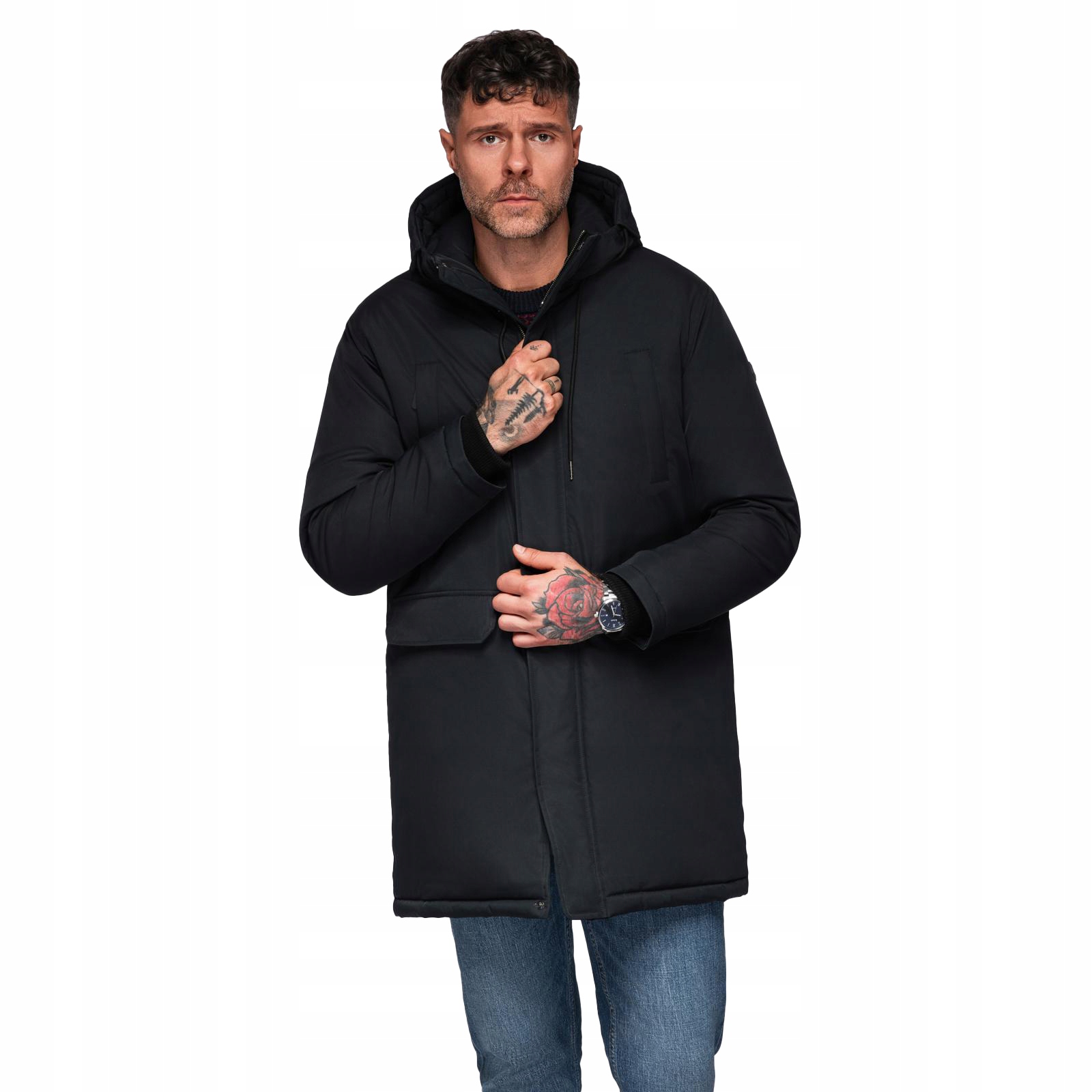 Klasická dlouhá pánská parka černá V6 OM-JAPJ-0313 velikost S