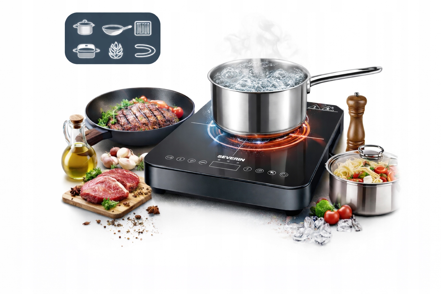 Płyta Indukcyjna Przenośna 2000W 10 Poziomów 60–240°C Severin KP1025