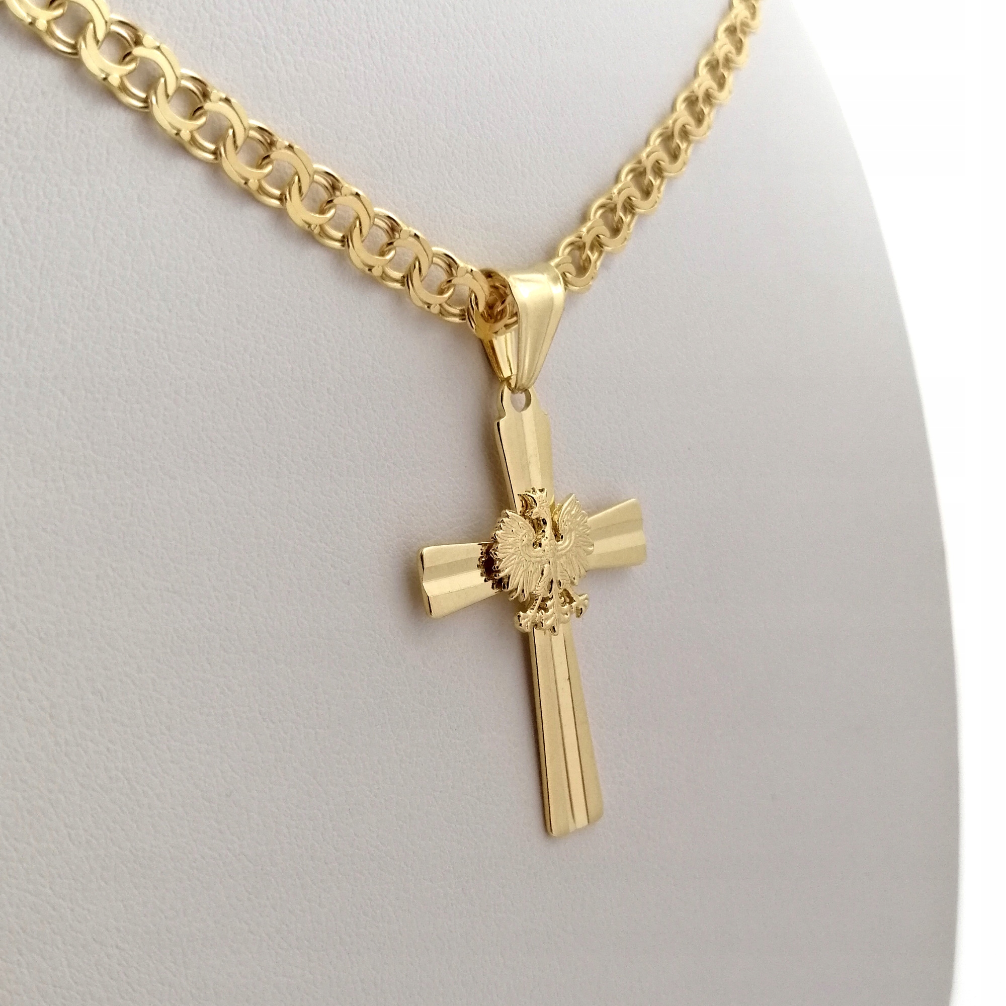 ELEGANCKI ZŁOTY ŁAŃCUSZEK + ZAWIESZKA KRZYŻ 925/585 NA CHRZEST + GRAWER Marka Golden Celebrity