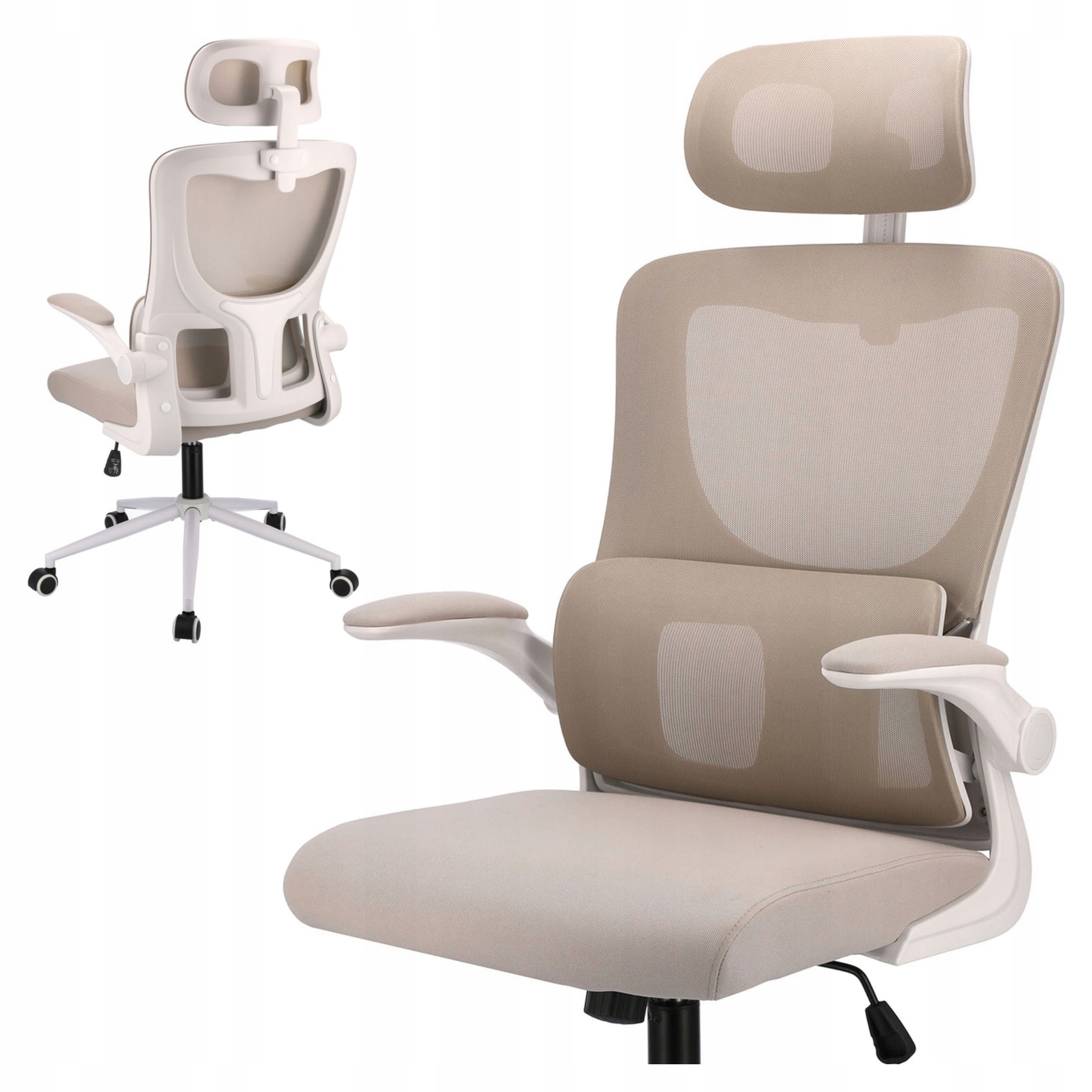 FOTEL BIUROWY ERGONOMICZNY KRZESŁO OBROTOWE beżowy konferencyjne do biura