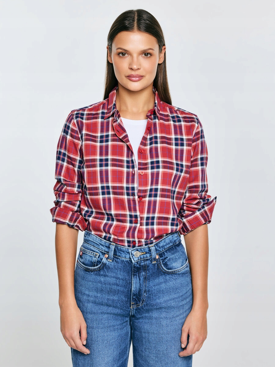 Big Star Dámská Kostkovaná Košile Z Viskózy Červená Petrini 604 XXXL