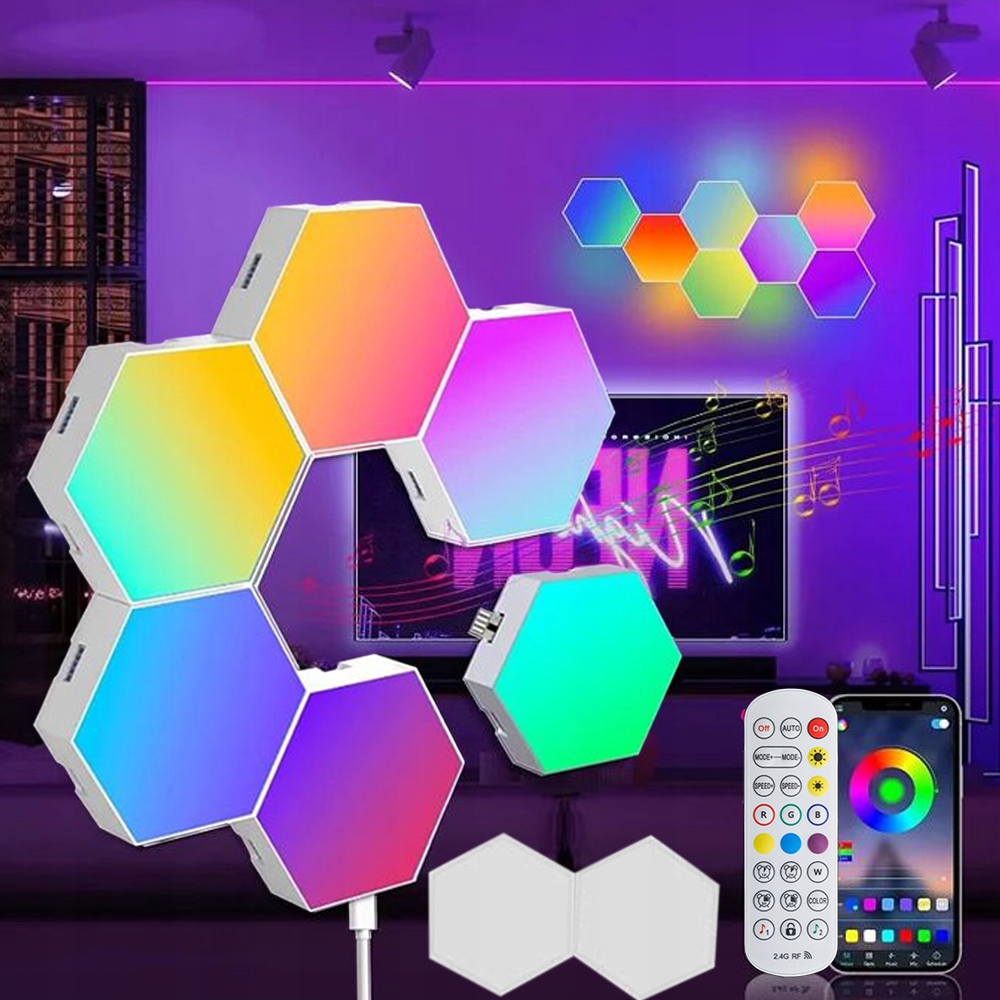 Lampa Led Zestaw 8 X Panel Heksagon Wifi Smart Tuya Rgb Biały Inteligentna