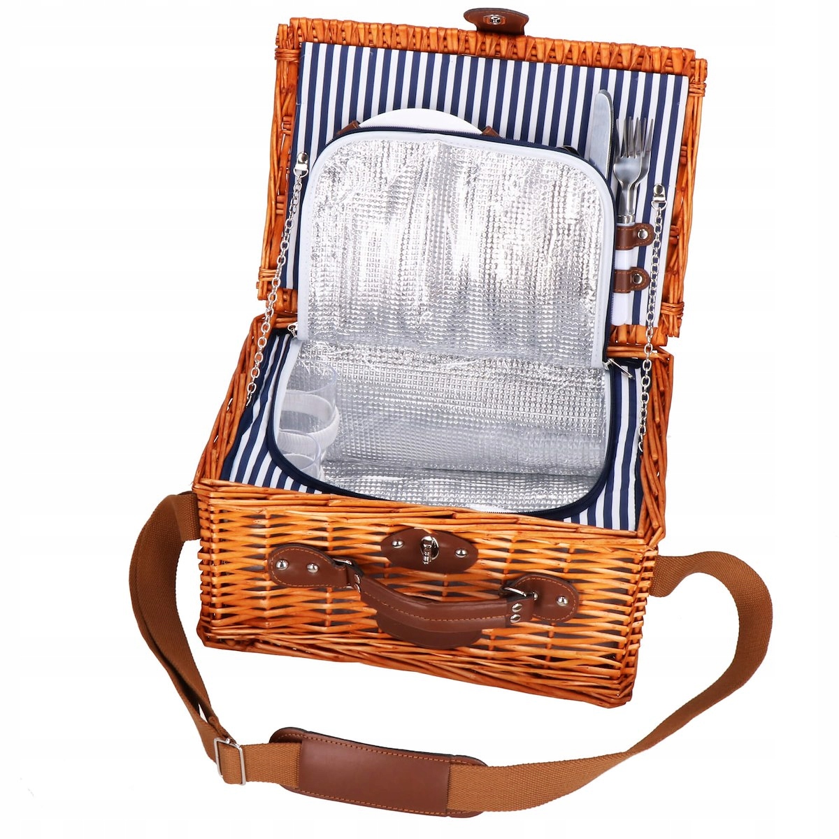 KOSZ PIKNIKOWY TERMICZNY WIKLINOWY + WYPOSAŻENIE SZTUĆCE TALERZE KOSZYK Kod producenta CS0134