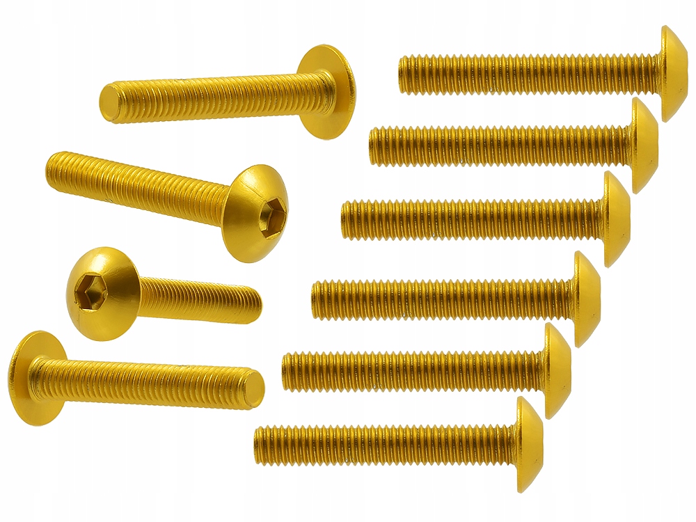 10 x Śruba Owiewki Aluminiowa M5x30 Złota