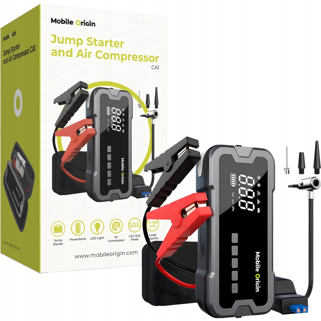 Štartovacie zariadenie, kompresor, baterka, powerbanka Mobile Origin 12000 mAh