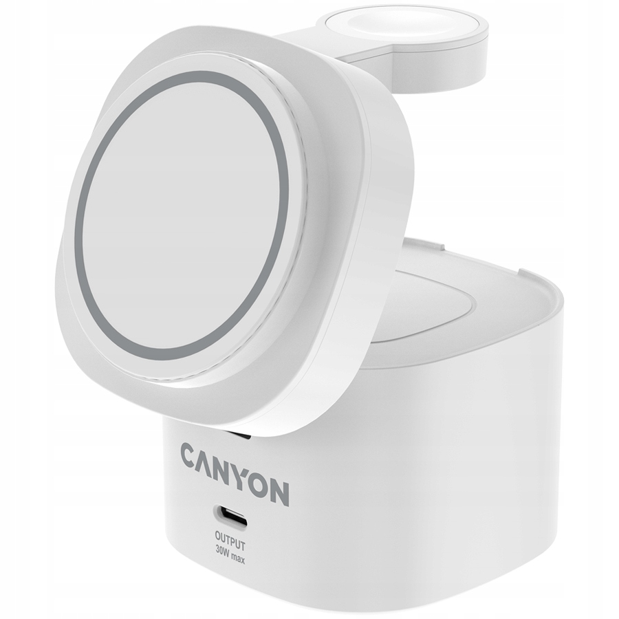 Canyon Bezdrôtová nabíjacia stanica 4v1 30 W s káblom 1 m biela
